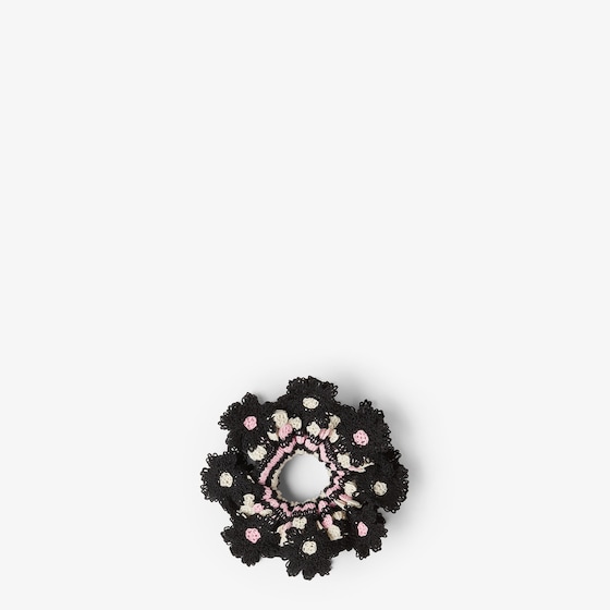 Fendi Black crocheted cotton hair elastic with contrasting pink | Thumbnail 2