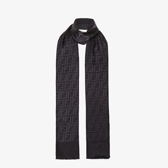 Fendi Large rectangular stole made of black organic silk | Thumbnail 2