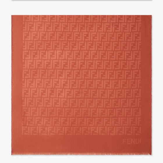 Fendi Large rectangular stole made of rust-coloured organic silk