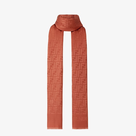 Fendi Large rectangular stole made of rust-coloured organic silk | Thumbnail 3