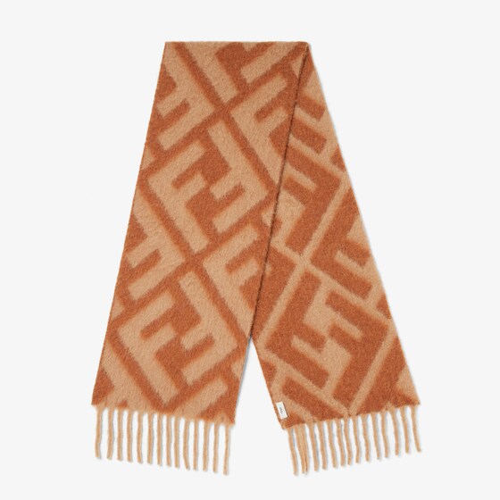 Fendi Brown Ff Alpaca And Wool Scarf In Multi