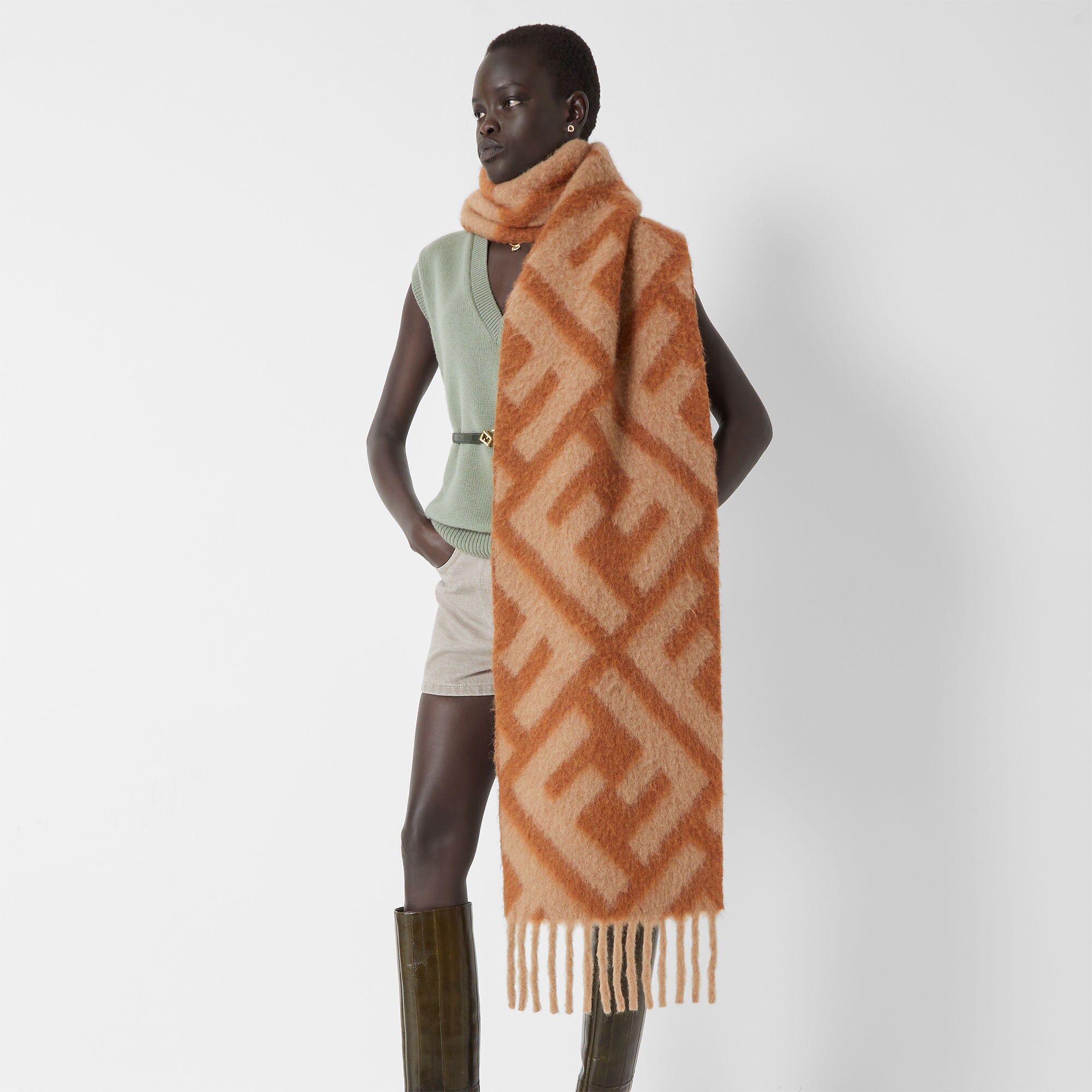 FFスカーフ ウール ブラウン | Fendi