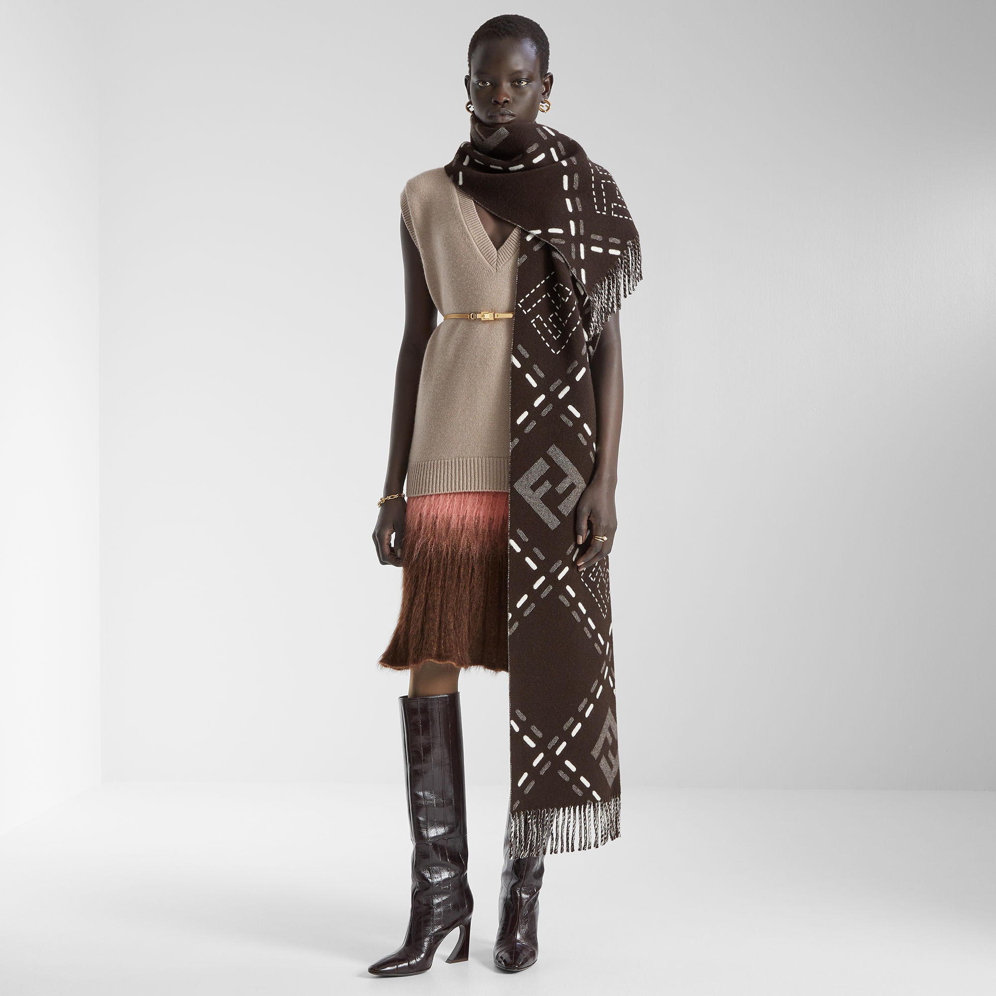 フェンディ マフラー ウール ブラウン | Fendi