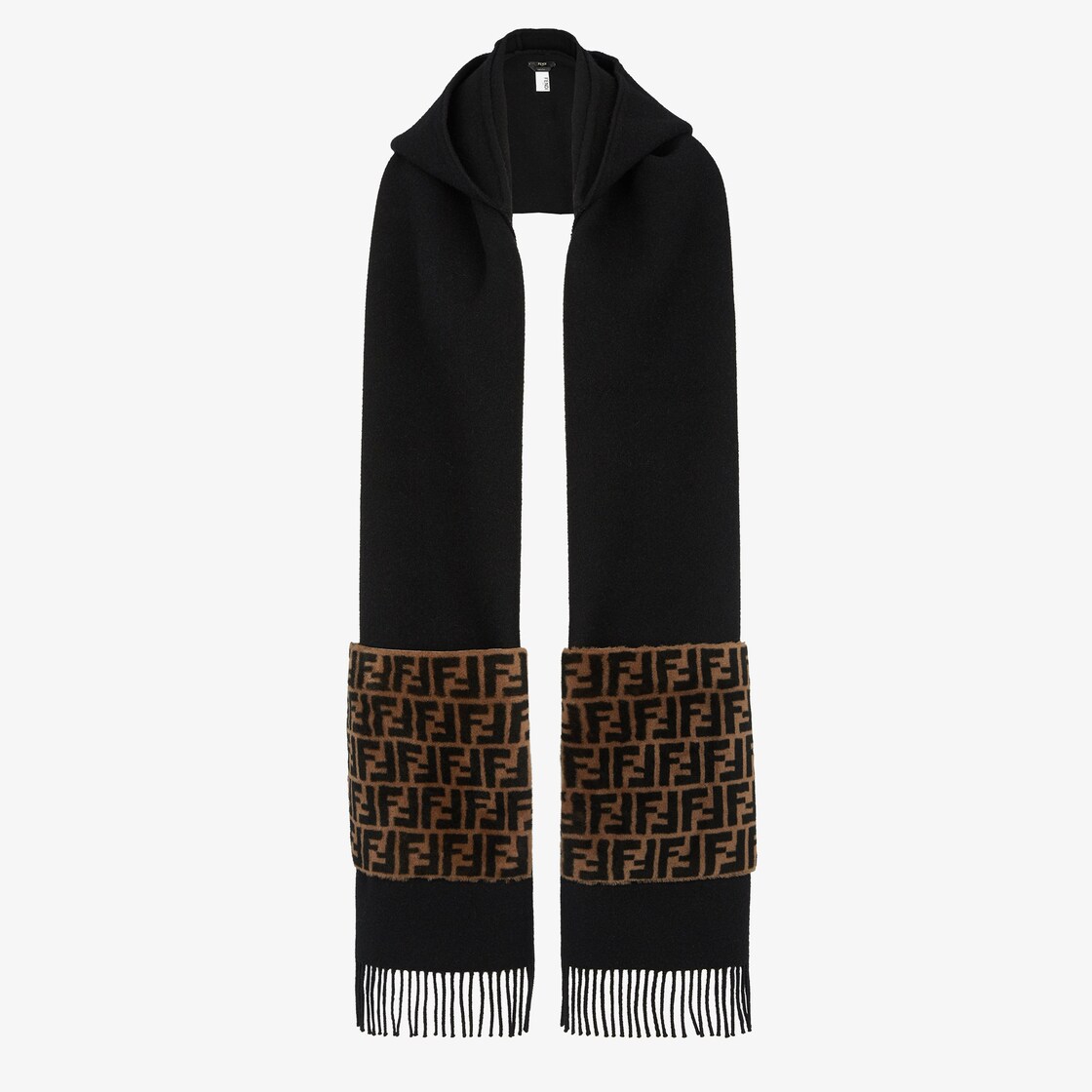 Fendi Black Applique Detail Karlito Silk & Wool Scarf