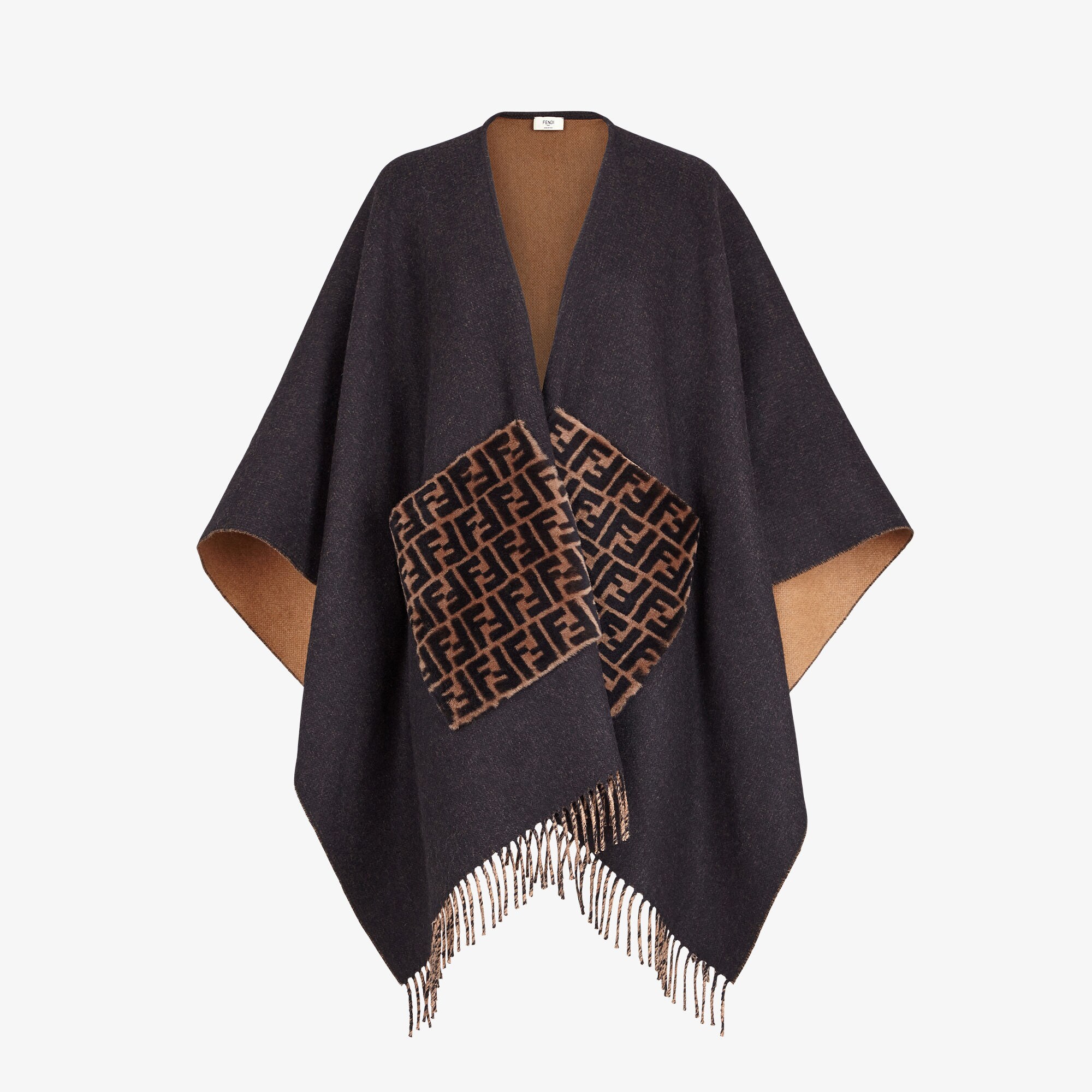 PonchoBlack cashmere and wool poncho