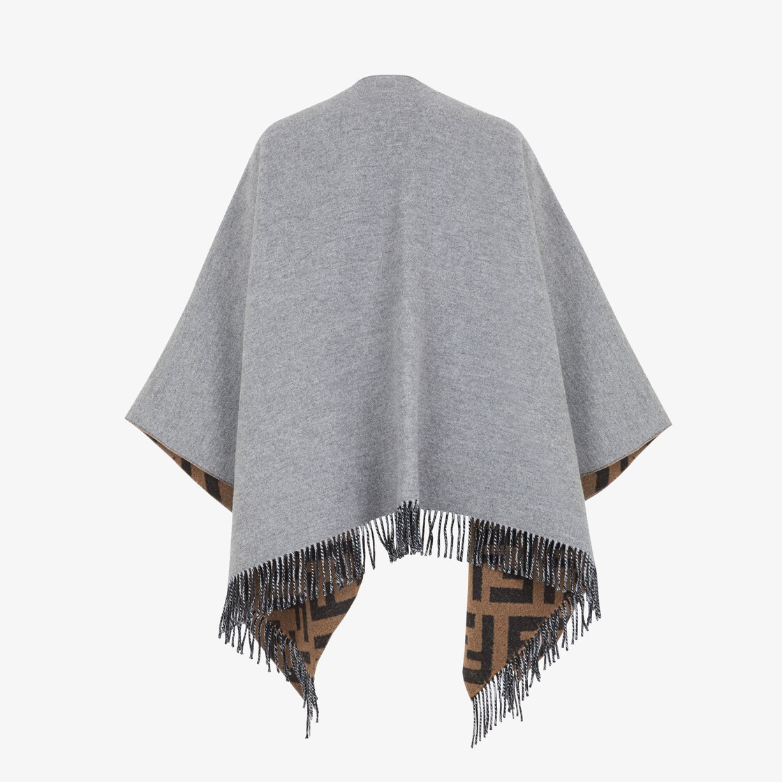 FENDI: poncho in wool and silk blend with FF jacquard pattern - Grey