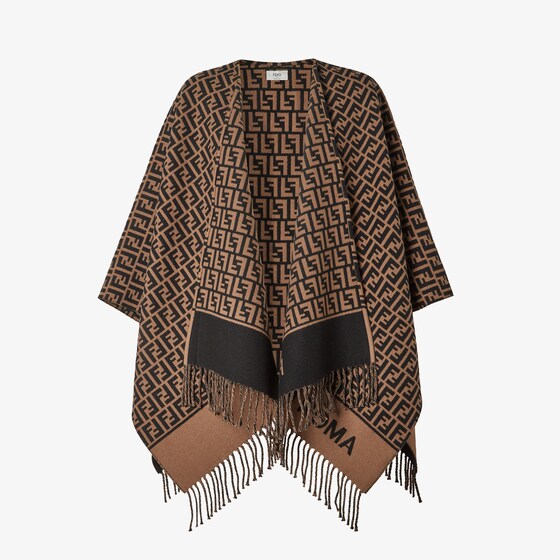 Fendi Poncho In Lana E Cashmere In Brown