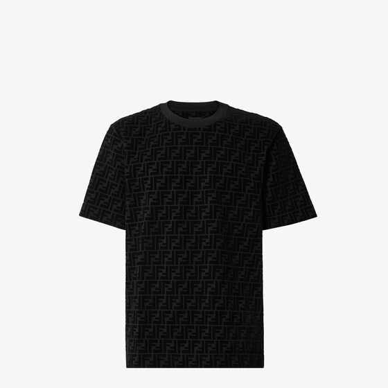 Fendi Cotton T-shirt With All-over Printed Ff Motif In Black