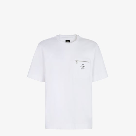 Fendi Men White Crewneck T-shirt With Log Print On The Front In Cotton Man In White