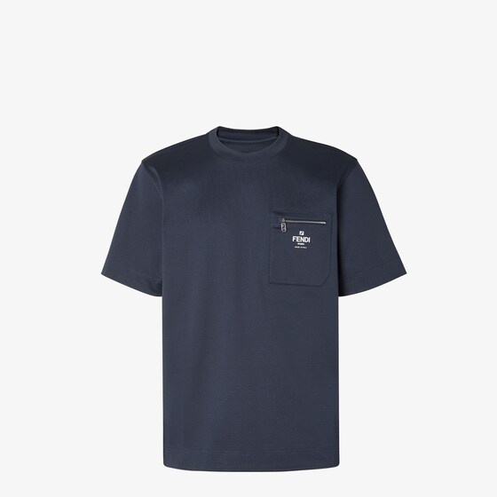 Fendi Crew-neck T-shirt With Zip Pocket In Blue