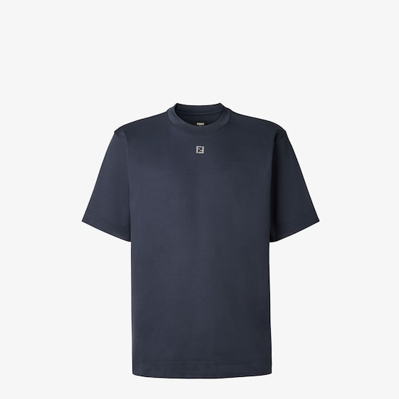 Fendi Ff Metal Detail Cotton T-shirt In Blue