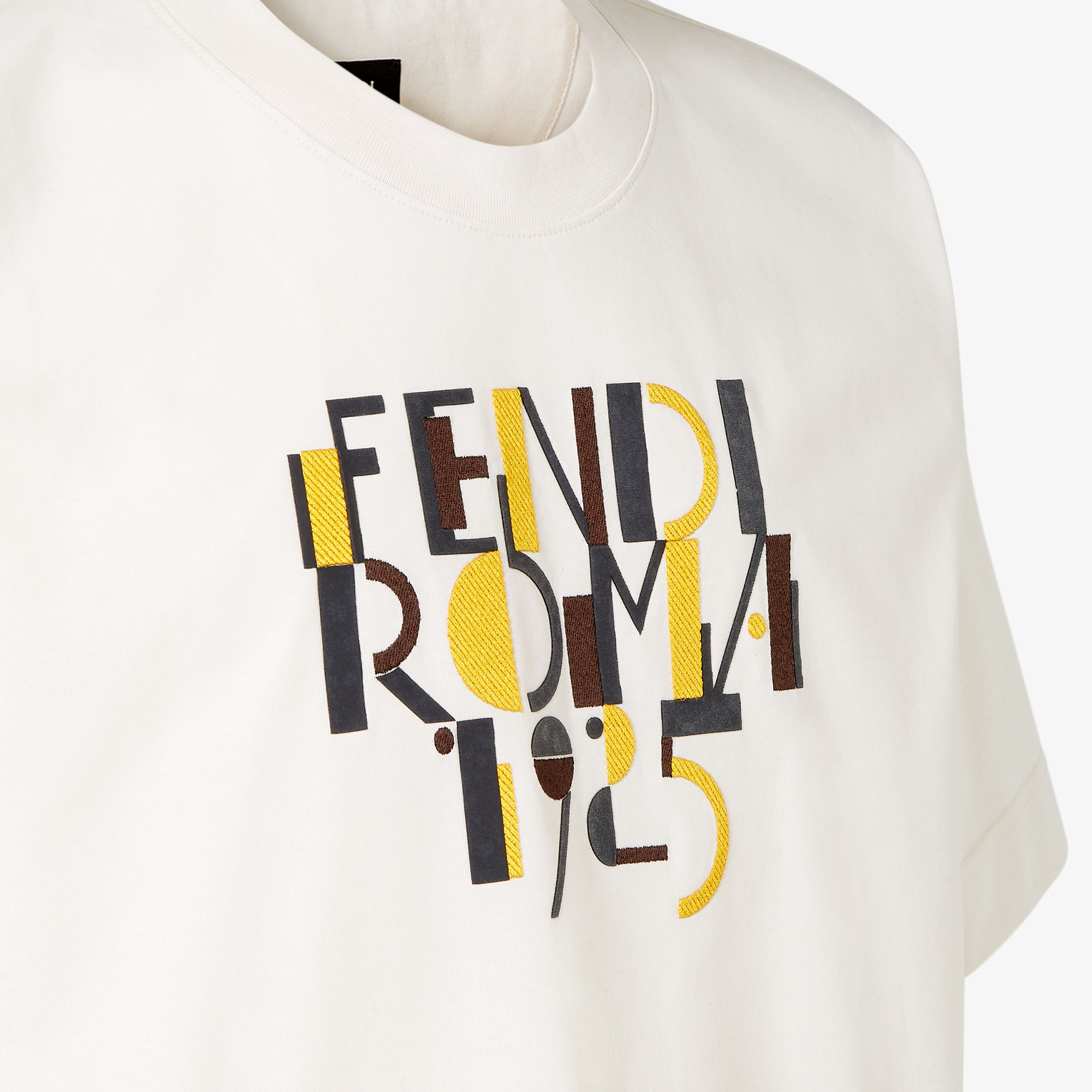 【FENDI】25SS＊Fendi Roma刺繍 コットン スウェットシャツ FENDI Black Cotton Roma FF T-Shirt Glass Embeliished Printed