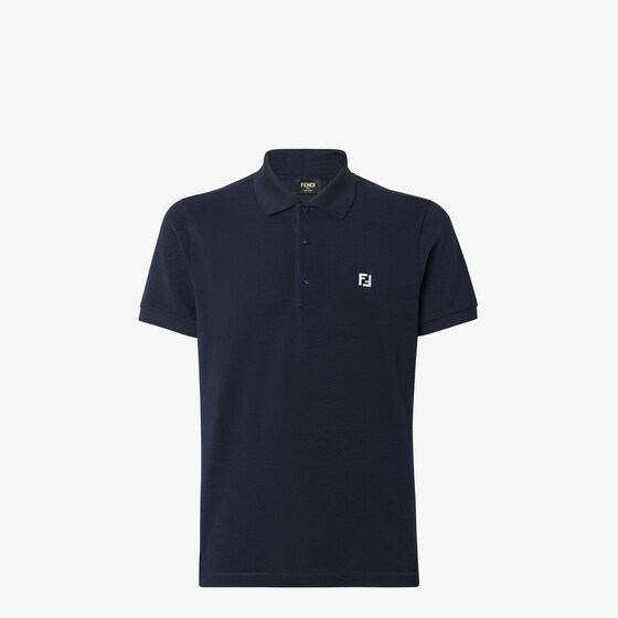 Fendi Piquet Polo With Short Sleeves In Blue