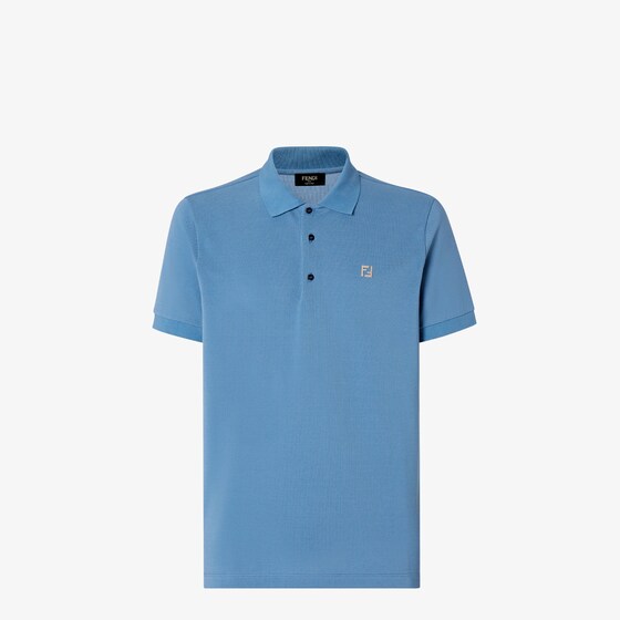 Fendi Logo Plaque Short Sleeved Polo Shirt In Blue