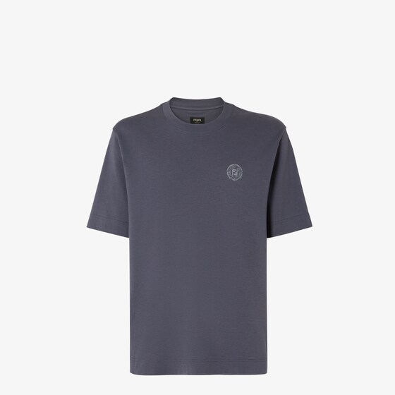 Fendi Cotton T-shirt With Ff Detail In Blue
