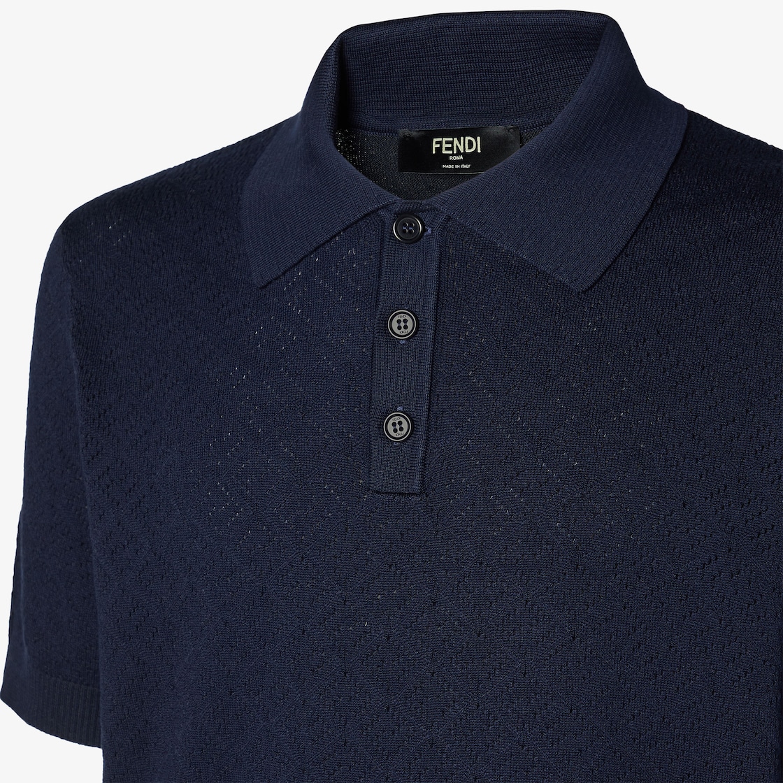 Polo Shirt Dark blue cotton and viscose tricot polo shirt Blue - Image 4/5