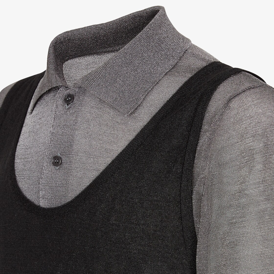 Polo shirt Black and grey wool polo shirt with metallic yarn Grey - Image 4/5