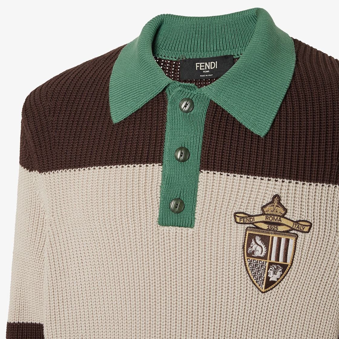 Polo shirt Brown and beige cotton jersey polo shirt Brown - Image 3/4