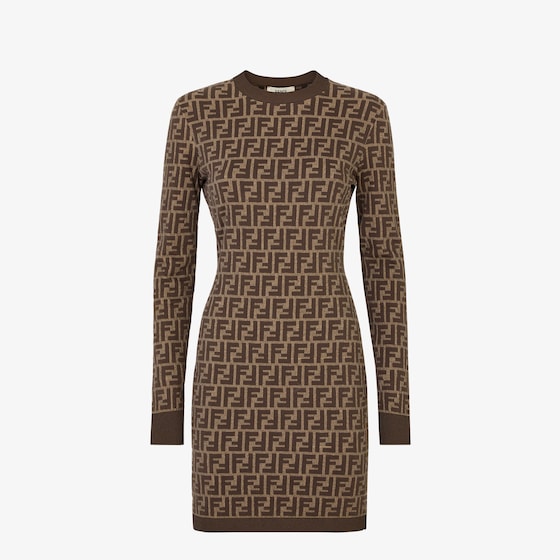 Fendi Ff Monogram Mini Dress In Brown