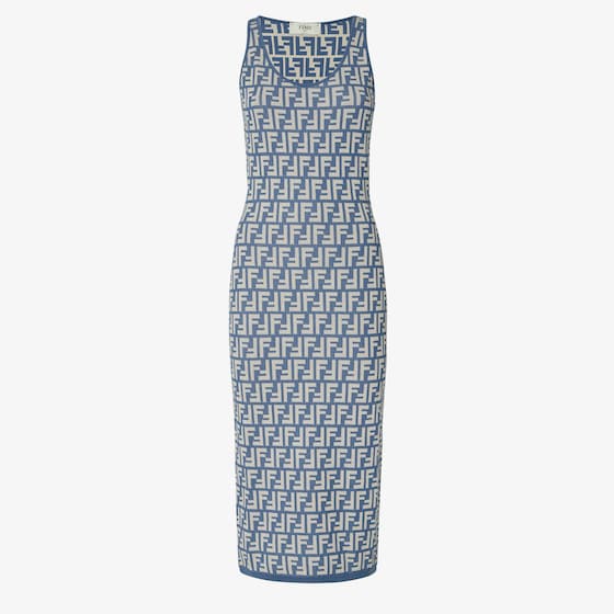 Fendi Blue Ff Jacquard Knit Midi Dress In Blue