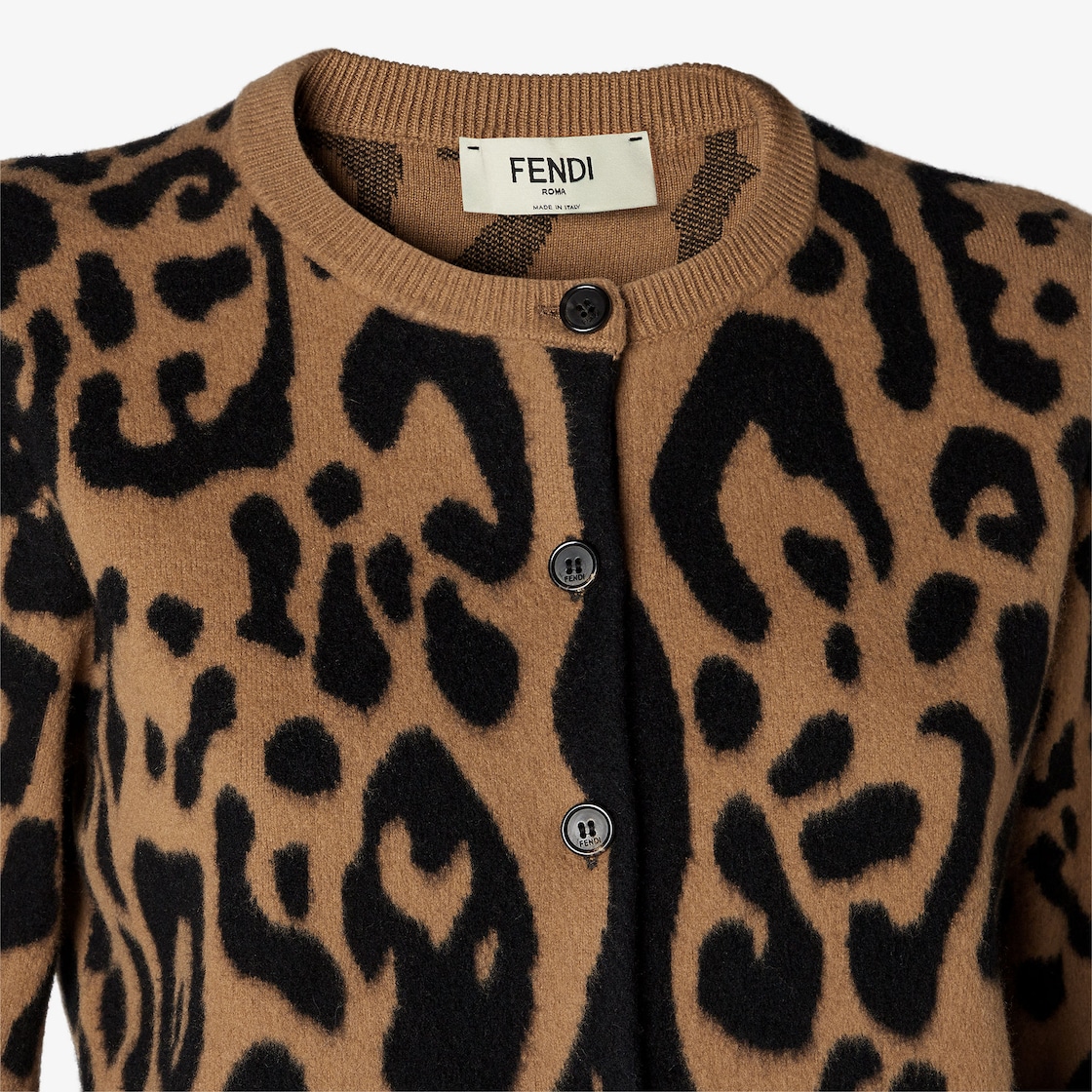 Cardigan Beige and black Fendi Leo wool and cashmere cardigan Multicolour - Image 3/4