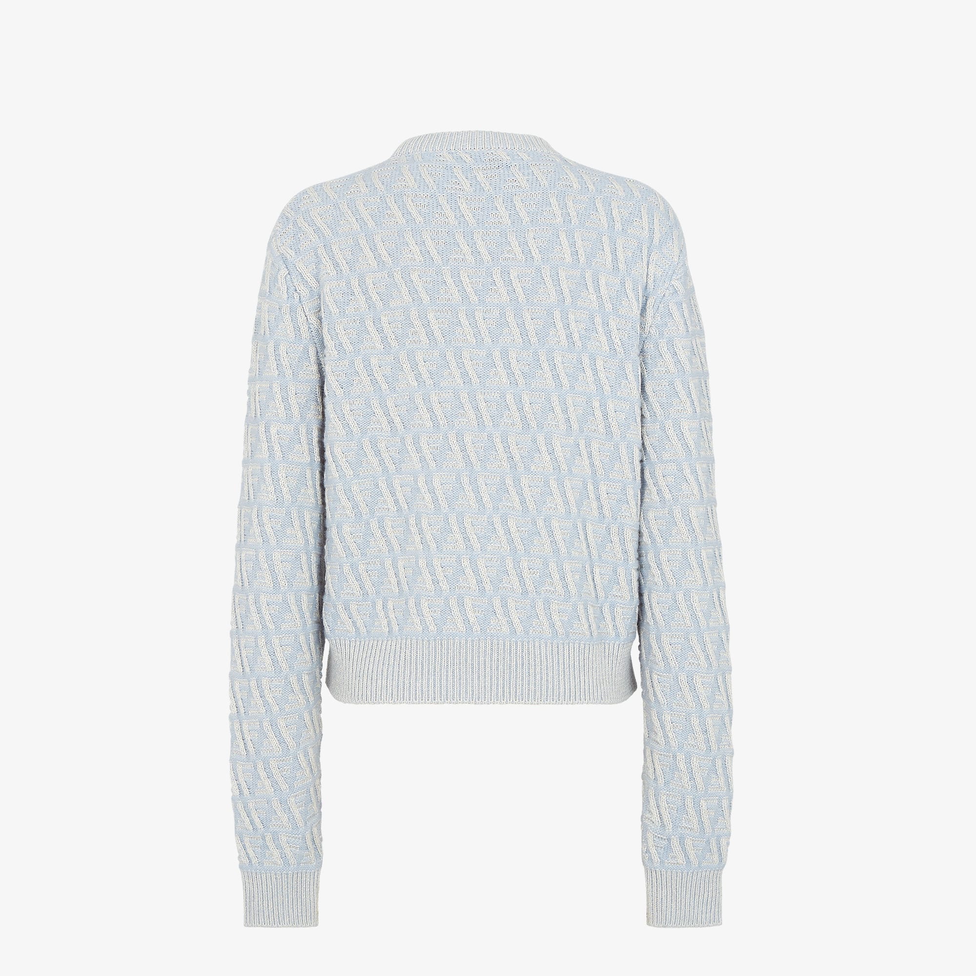 【FENDI】ブルーアイリスMINKトリミンググレーカラーシルクシフォンTOPS FENDI ロゴ FF バックリボン セルフタイ ストラップ セーター