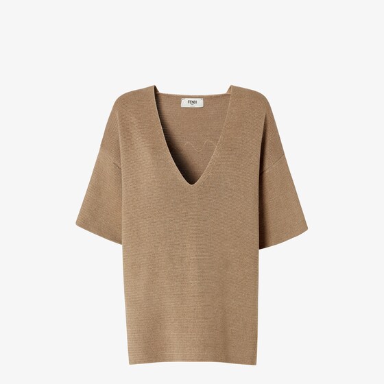 Fendi Dark Beige Cotton And Silk Sweater In Nude
