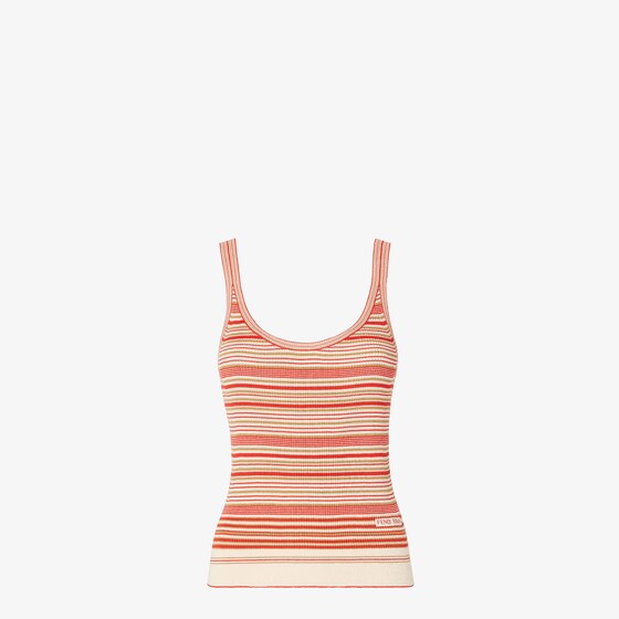 Fendi Beige And Red Striped Cotton And Silk Top In Multi