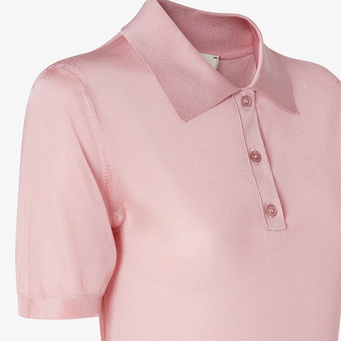 Jumper Light pink shiny viscose polo shirt Pink - Image 3/4