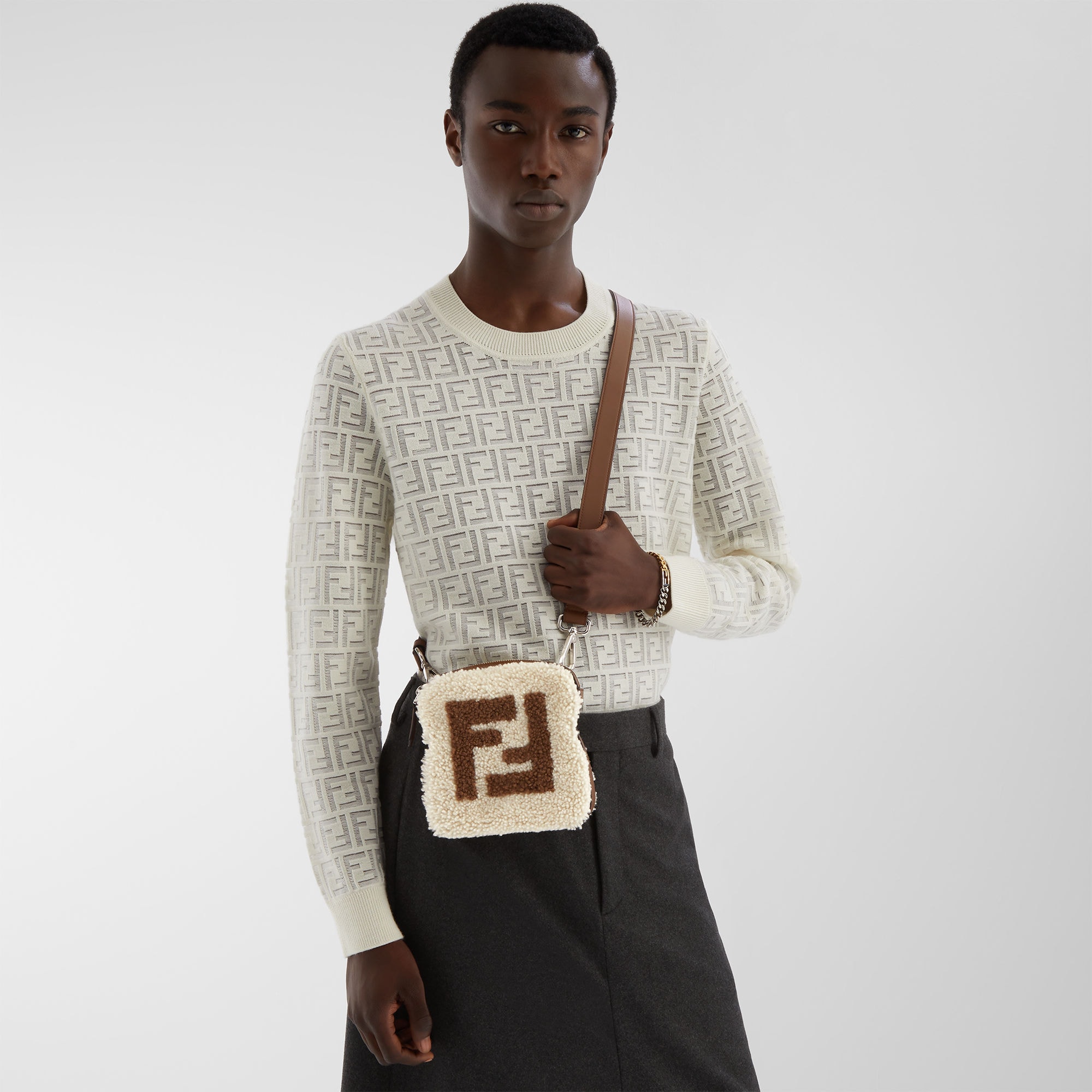 Sweater White wool and FF nylon pullover Fendi