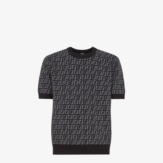 Fendi Ff Jacquard Short Sleeved Jumper In Black