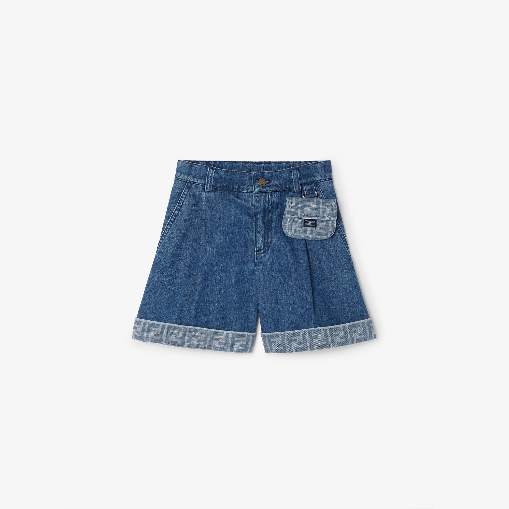 FENDI 21SS カーリグラフィー ハイウエスト デニム ショートパンツ ジュニア ショートパンツ デニム ブルー | Fendi