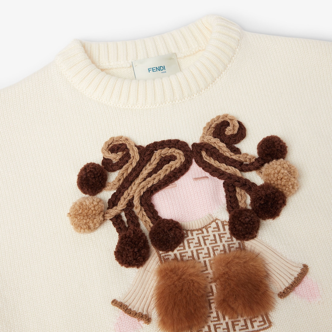 Junior crew-neck sweater Wool junior sweater with 3D maxi charm White - Image 3/3