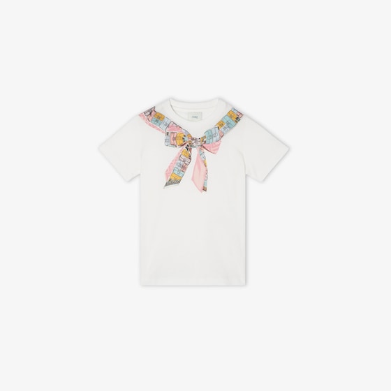 Fendi Junior T-shirt in white jersey with multicoloured bow print