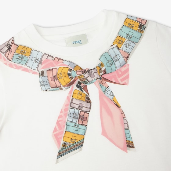 Fendi Junior T-shirt in white jersey with multicoloured bow print | Thumbnail 3
