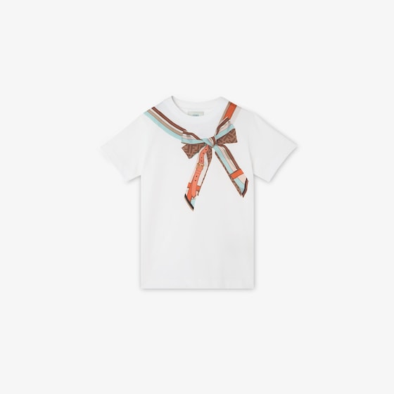 Fendi Junior T-shirt in white jersey with multicoloured bow print