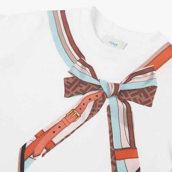 Fendi Junior T-shirt in white jersey with multicoloured bow print | Thumbnail 3