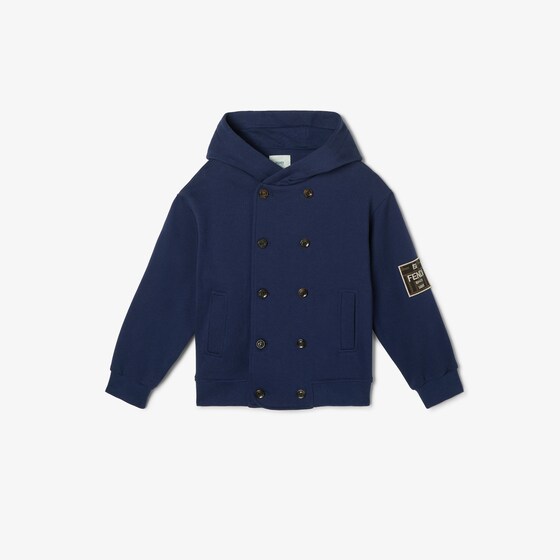 Fendi Junior navy blue jersey fleece junior jacket with hood