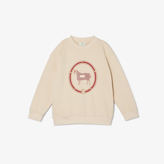 Fendi Junior crew neck sweatshirt in beige jersey