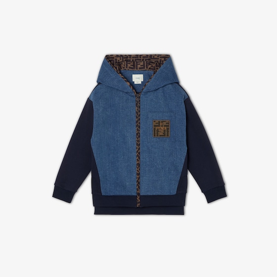 Fendi Junior hooded sweatshirt in blue denim with dark blue