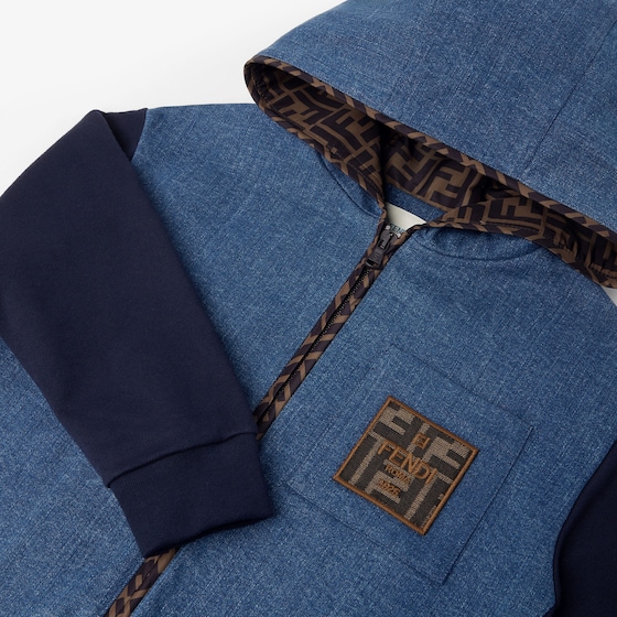 Fendi Junior hooded sweatshirt in blue denim with dark blue | Thumbnail 3