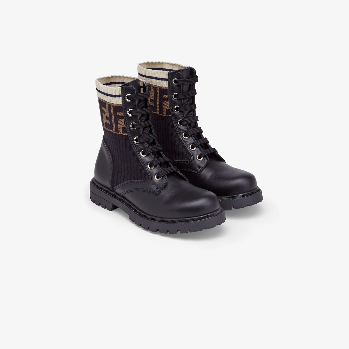 Biker Boots Unisex junior biker boots in leather and fabric Black - Image 2/3