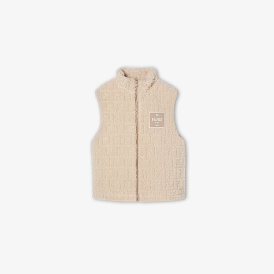 Fendi Junior beige teddy-effect wool gilet with tone-on-tone