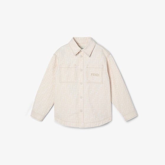 Fendi Junior white denim-effect shirt jacket with tone-on-tone