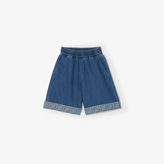 Fendi Blue denim baby Bermudas with turn-ups and tone-on-tone
