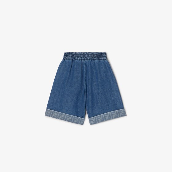 Fendi Blue denim baby Bermudas with turn-ups and tone-on-tone | Thumbnail 2