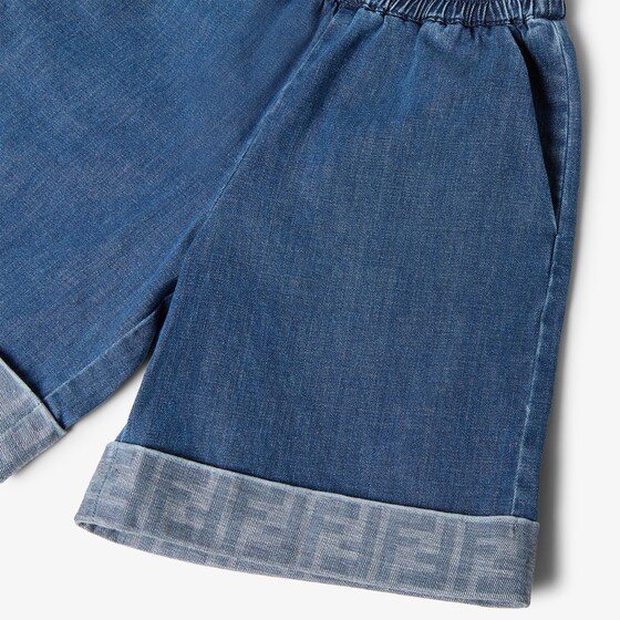 Fendi Blue denim baby Bermudas with turn-ups and tone-on-tone | Thumbnail 3
