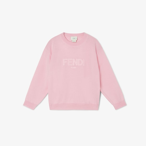 Fendi Crew neck junior jumper in lightweight dark pink wool