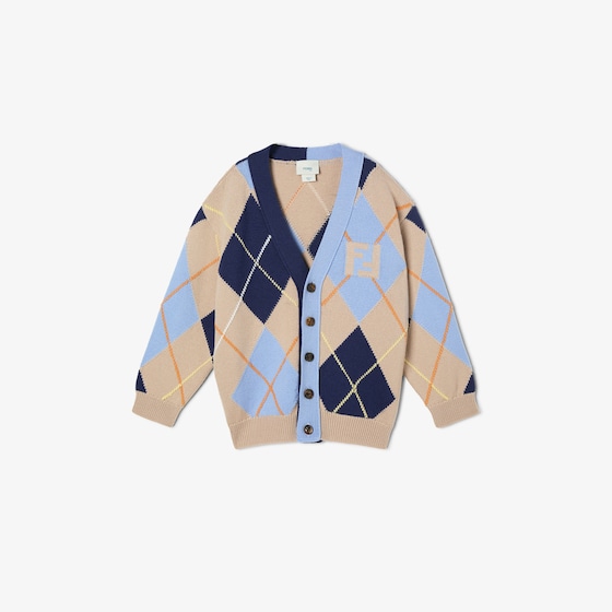 Fendi Junior multicolour Argyle motif wool knit cardigan