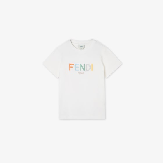 Fendi Junior T-shirt in white jersey with multicoloured